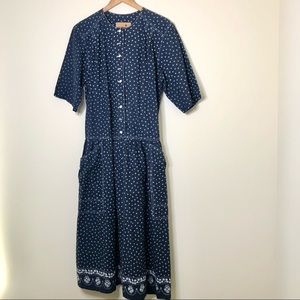 Vintage Liz Claiborne Cottage Core Midi Drop Waist Dress